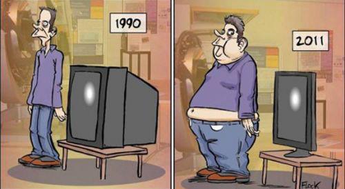 Fat guy and thin TV